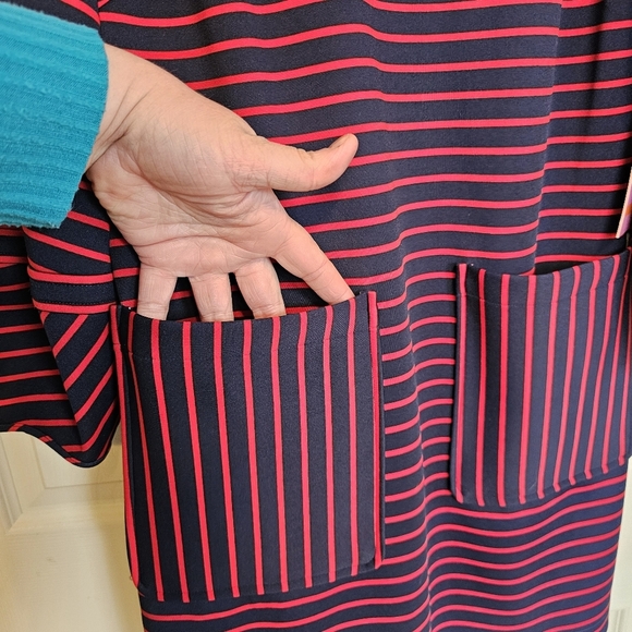 LDT Striped Ballon Sleeve Strechy Shift Dress - Picture 7 of 7